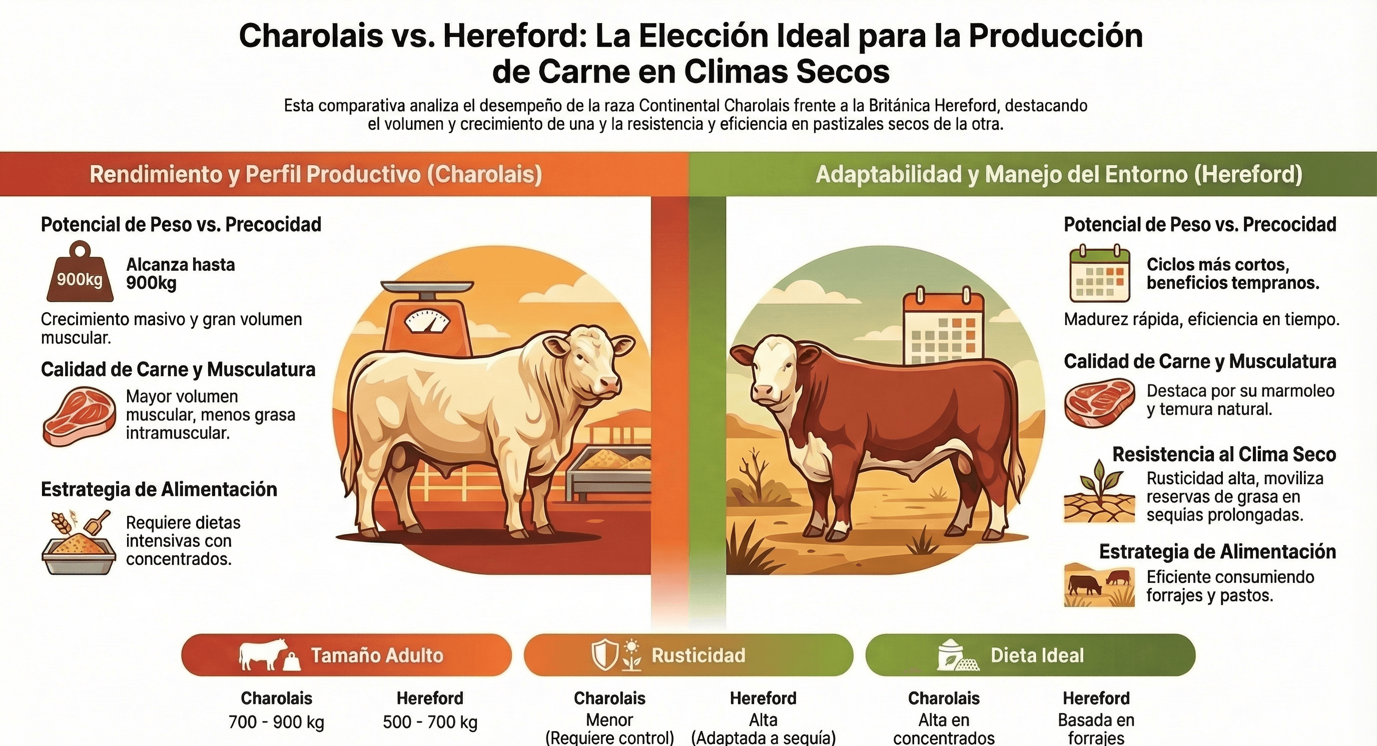 Charolais vs Hereford: Comparativa para producción de carne en clima seco